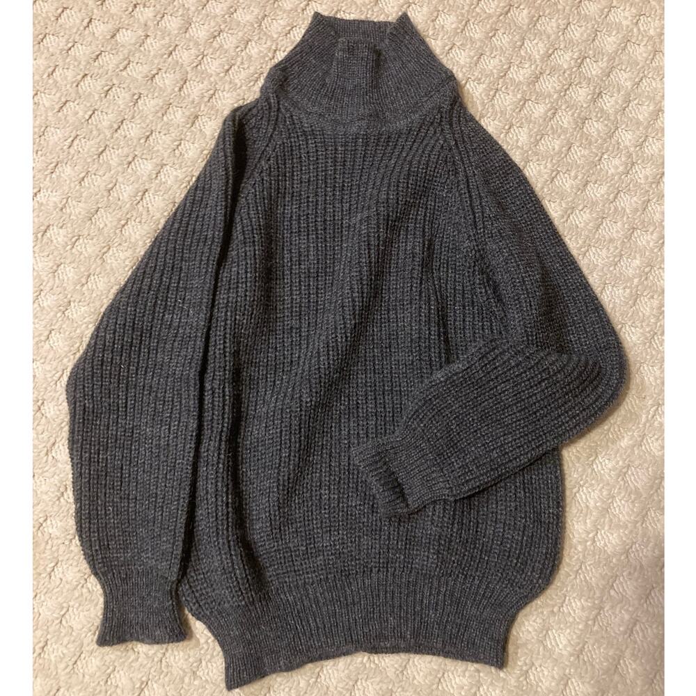Aran Sweater Market 100% Merino Wool Charcoal Gray Chunky Mock Neck Men’s M